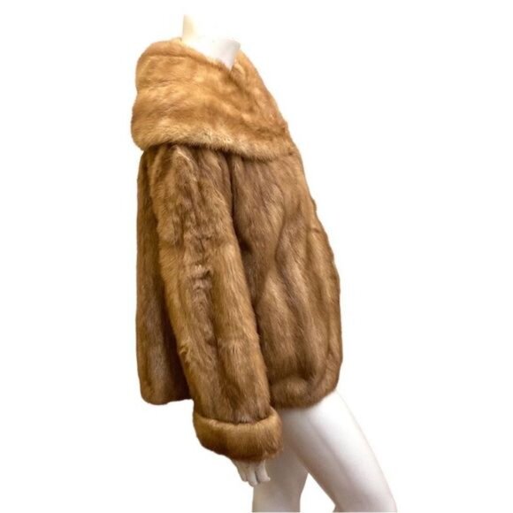 1960s Vintage Simpsons Fur Salon Glamorous Large Collar Short Tan Coat‎ - Picture 3 of 8